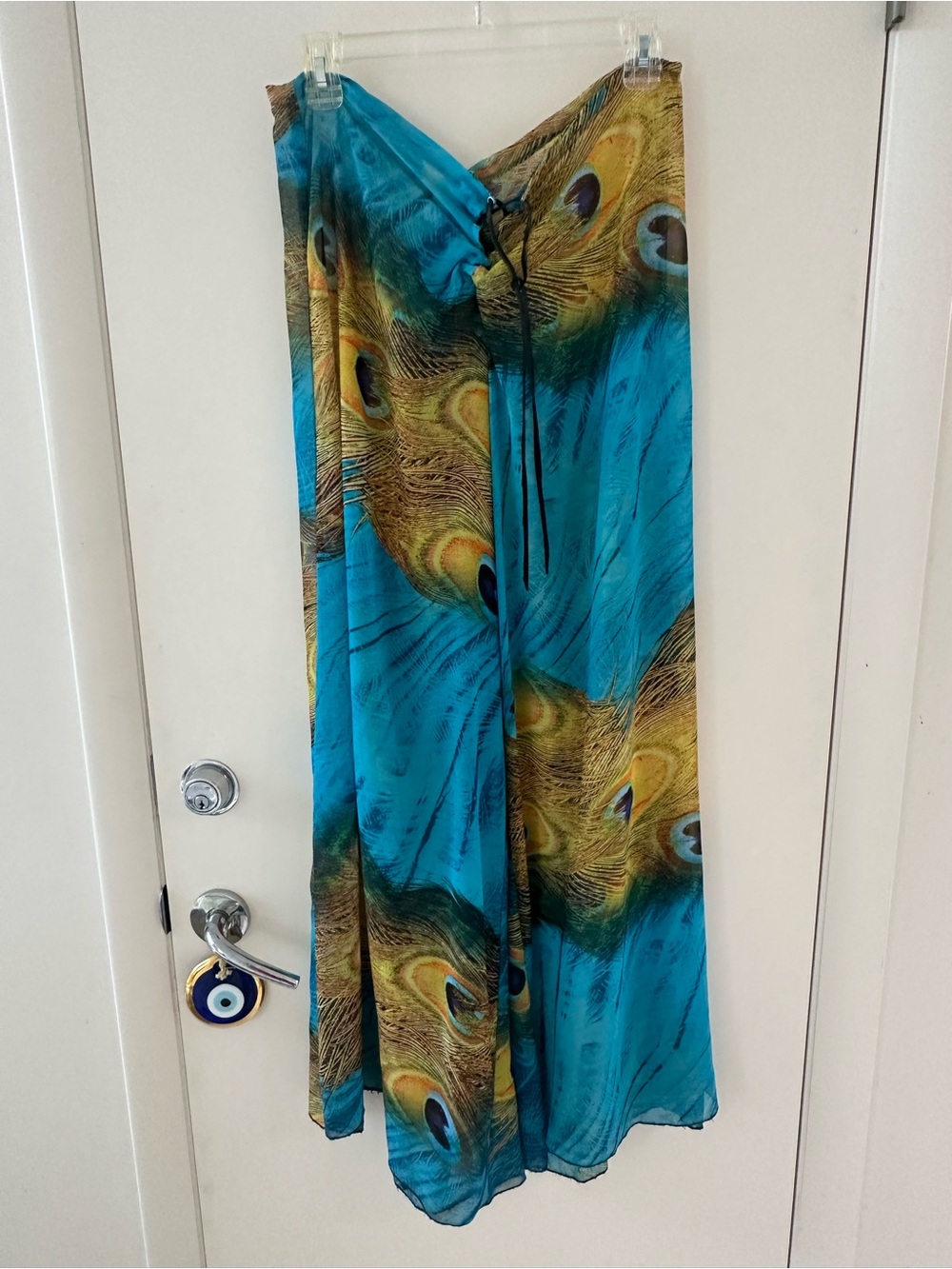 Katherine Story Laguna Beach Silk palazzo Peacock-Turquoise pants Front lace-up